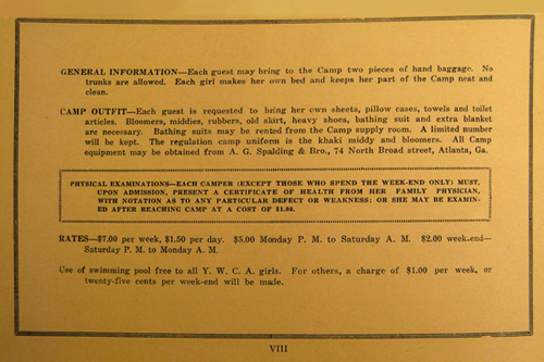 Instructions from Camp Highland brocuhre